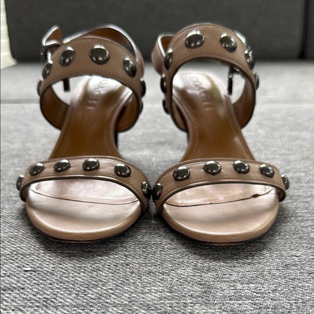 Coach Tan Sandals with Metallic Embellishments